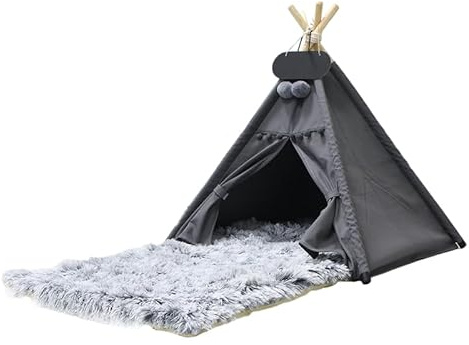 Whiwhi Tipi tält för husdjur med plysch hundmatta Luxery hundtält avtagbart och tvättbart husdjurstält bärbar husdjurssäng multifunktionell hundbädd katttält 60 x 60 x 70 cm