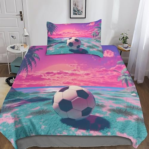 Rochile FußballBettwäsche Set Bettbezug Set 3D Trösterbezug 2 Stücke Mikrofaser Für Kinder Teens Jungen Bedruckter Bettbezug Single（135x200cm）