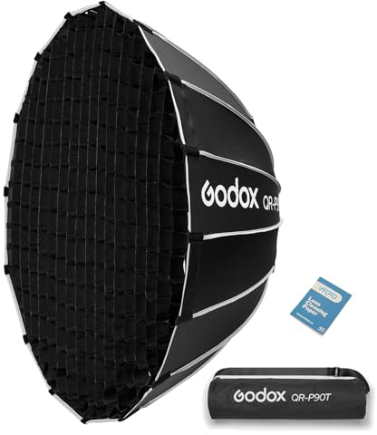 Godox QR-90T 90cm Tiefe Parabolische Quick Release Softbox Tiefe 42.7cm | mit Gitter Für Godox SL60 SL300II VL150 VL300 UL150 und Studio Video Licht