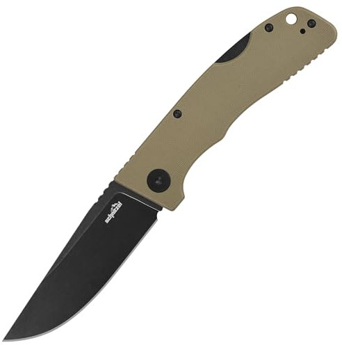 SCHNITZEL KVAR – Outdoor Taschenmesser - Schwedenstahl - G-10 Griffschalen - Bushcraft Klappmesser - EDC Messer Freizeitmesser Erwachsene - §42A Konform (Sandfarben, Blackwashed)