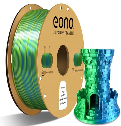 Eono Dual Zweifarbig PLA Filament 1.75mm für 3D Druck, 3D Drucker Filament 1kg Spule +/- 0,03 mm(2.2lbs), Silk PLA Blau & Grün