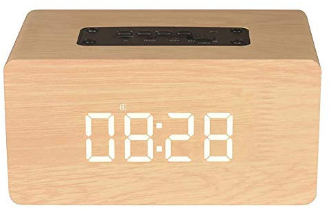 ERNZI Radio-réveil de Chevet, réveil numérique en Bois sans tic-tac avec Haut-Parleur et Microphone Bluetooth, Prise en Charge de la Batterie 1500mAh, Lecture 40 Heures,Jaune