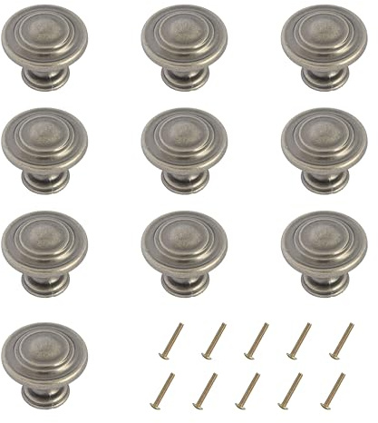 HARMAC HOUSE Vintage Cabinet Knobs 10 Pack Heavy Duty Vintage Pewter Round Pull Handles 32 mm Diameter Door Drawer Handle Mushroom Handles Knobs (Vintage Pewter)