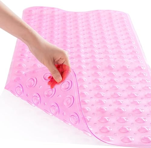 ADOV Halkfri Badkarsmatta, 100x40 cm Extra Lång Halkfri Badmatta, 200 Starka Sugkoppar, Dräneringshål, Maskintvättbar, Mögelresistent, PVC-material, Hållbar Halkfri Duschmatta för Badrummet