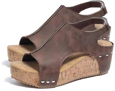 BBPM Sandaler för kvinnor vardaglig sommar kil Espadrillos öppen tå spänne ankelrem lädersandaler bekväma bandplatåsandaler ortopediska sandaler sommarskor, brun, EU 35/US 4,5