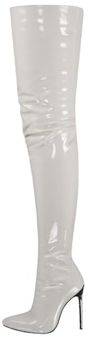 FGRID Cuissardes en Cuir Verni pour Femmes, Talons Aiguilles Sexy au-Dessus du Genou, Bottes Longues de soirée à Bout Pointu en PU avec Fermeture éclair latérale Grande Taille