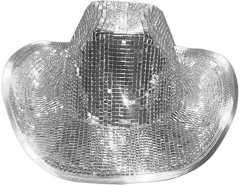 Discokugel-Cowboyhut, verspiegelte Discokugel-Paillettenkappen, atemberaubender, lustiger Partyhut, handgefertigt, Discokugel, neonglitzernder Hut für Partyzubehör, Damen, Bar-