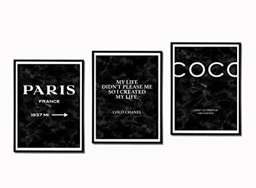 Postertech® Mood-Poster Set Coco schwarz Marmor Optik | Moderne Bilder als Wanddeko | OHNE Bilderrahmen | 3X DIN A4 | Stilvolle Moderne Wandbilder Wohnzimmer Büro