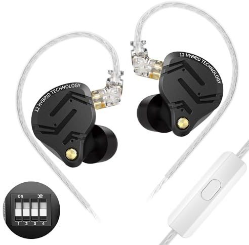 keephifi KZ ZS12 PRO X KZ In Ear Monitor, KZ Auricolari con filo, KZ Cuffie in ear con filo Driver dinamico da 10 mm, 4 interruttori di regolazione professionali (versione Tuning, con micro)
