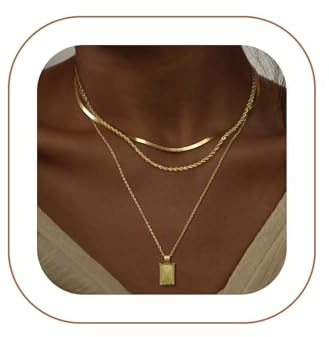 Kyerlyn layered gold necklaces for women，Stackable Simple 14K Gold Plated Chain Necklace Layering Fashion Pendant herringbone Necklaces Trendy gold Jewelry for women trendy Set Gifts