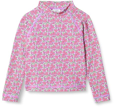 Amazon Essentials Girls' Girl’s Long Sleeve Rashguard T-Shirt, Lilac Hot Pink Posey Floral, Medium