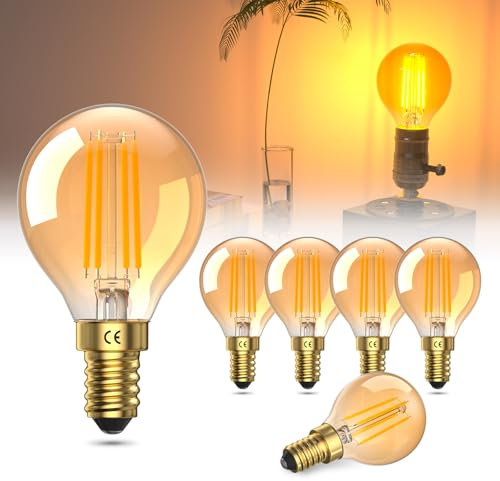 Lamptobe 4W ampoule led e14 blanc chaud 2200K verre ambré 40w égal à Vintage ampoule petit culot à vis G45 à led ampoule filament AC 220-240V,non-dimmable pour l'éclairage décoratif-6pack