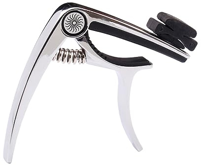 Gitarren Capo K56 für E-gitarre und Ukulele, Silber | Zinklegierung, Schnelles Umspannen, Handlich zu Bedienen, Kompaktes Zubehör für Unterwegs