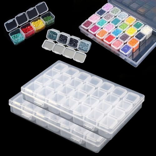 Set of 2 Diamond Embroidery Sorting Box with 28 Compartments Sorting Box Small Parts, Transparent Removable, Diamond Painting Storage Box, Diamond Painting Box, for DIY Crafts, Nails, Beads