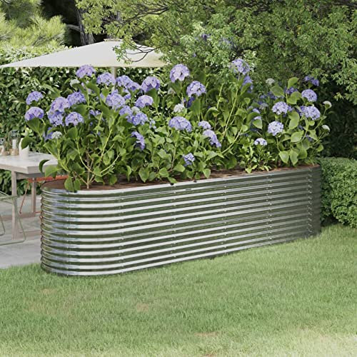 Xichuzi Hochbeet Pulverbeschichteter Stahl 296x80x68 cm Silbern, Palettenrahmen, Hochteich, Gemüsebeet, Kräuterregal Balkon, Blumenbeet, Kräuterspirale, Tomatenbeet, Pflanzhochbeet - 318962