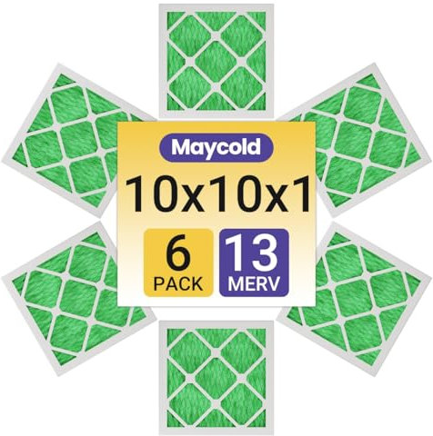 Maycold MERV 13 10 x 10 x 1 Luftfilter (6er-Pack), hocheffizienter plissierter AC- und Ofenfilter, tatsächliche Größe: 24,6 x 24,6 x 1,9 cm, einzeln in Kunststoff verpackt