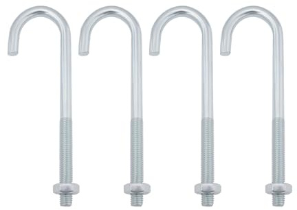 Briny River Lot de 4 boulons à crochet M10 J filetés à longue tige industrielle pour tuyauterie, jardin, clôture, projets de toiture, plaques de béton (150 mm)