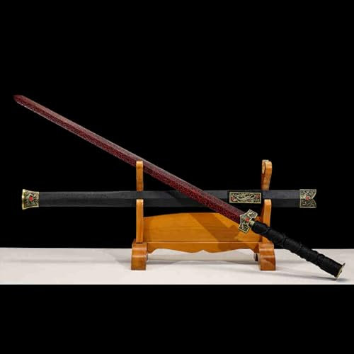 HJHUUA 106 cm/80 cm langes chinesisches Holzschwert,natürliche Bambusklinge mit Sprühfarbe,Holzscheide,handgefertigtes Bokken als Geschenk,Ausstellungsstück,Kampfsport,Requisiten,Cosplay