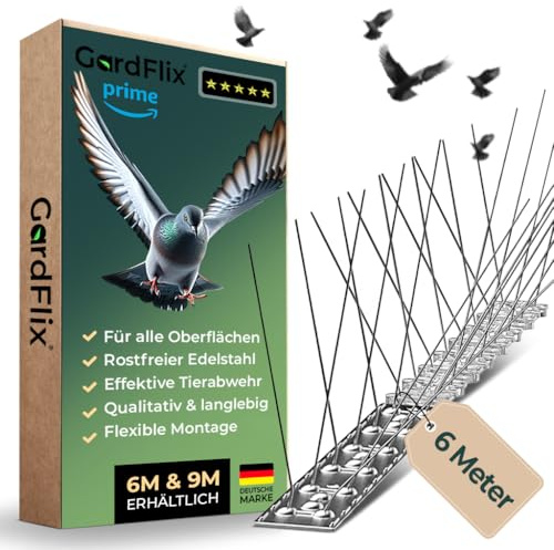 Gardflix® Taubenabwehr Spikes Taubenschreck 9m & 6m | Edelstahl Vogelschreck für Balkon und Fenster | Vogelabwehr Spikes zum Tauben vertreiben | Vogelschutz Abwehr gegen Vogelnester (Metall 6m)