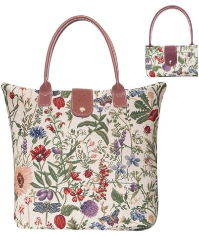 Signare Tapestry Foldable Tote Bag Reusable Shopping Bag Grocery Bag with Flower Art Design (Morning Graden, FOLD-MGD)