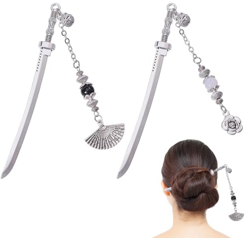 CHGCRAFT 2 palillos japoneses para el pelo para mujer, alfileres de aleación con accesorios de borla