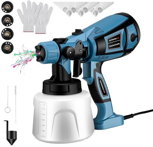 Pistola di Vernice, Pistola a Spruzzo per Verniciare Elettrica da 800W, 4 Ugelli in Rame con Capacità di 1400ML Verniciatore a Spruzzo a Batteria per Pareti, Recinzioni, Legno e Soffitti (Blu)