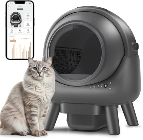 Katzenklo Selbstreinigend mit App-Steuerung,4 Sensoren/Sofortige Reinigung Geeignet für Mehrkatzenhaushalte dunkelgrau