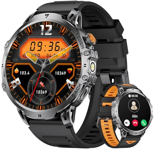 LIGE Smartwatch Herren 1000 mAh Akku/1.85‘’ HD Großes-Display Smartwatch mit Anrufe/Taschenlampe/100+ Sportmodi,IP68 Wasserdicht Fitnessuhr mit 24/7 Herzfrequenz,Schlafmonitor für Android iOS