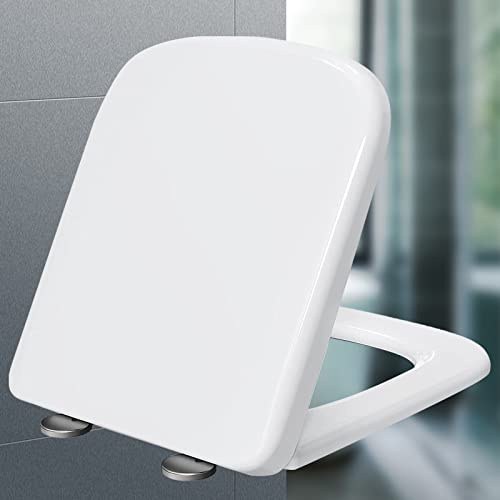 Abattant WC Familial à Fermeture Douce, abattant WC carré à Fixation par Le Haut, abattant WC Universel Haut de Gamme, Blanc - 34 x 43,5 cm