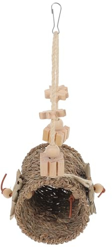 SOLUSTRE Papageienspielzeug zum Aufhängen Kauspielzeug aus Natürlichem Rattan und Holz Vogel Schredderspielzeug für Wellensittich und Nymphensittich Kratzfestes Vogelkäfig Zubehör für