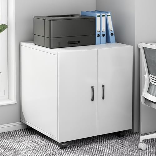 OAKVYNE Druckerwagen Mit Rollwagen Und Aufbewahrungsschrank, Drucker Regal, Mobiler Druckertisch Mit Verstellbarem Regal Fürs Homeoffice, DruckerstäNder Schreibtisch(60 * 60cm/23.6 * 23.6in)