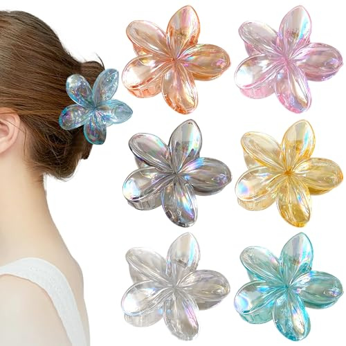6 Pinza Clip Pinza Flor Pelo Pinzas de Pelo Grandes Pinzas Pelo Mujer Flor | Pinzas de Pelo Grandes Flor Flower Hair Hawaiana Pinzas Para el Cabello Adecuadas Para uso Diario Ligero y cómodo de llevar