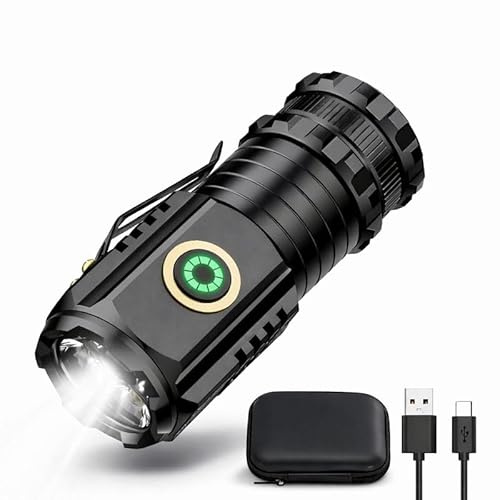 wowtravel Mini Rechargeable LED Torch 2000 Lumens Super Bright Pocket Flashlight with Clip Magnetic Tail USB C Charging Waterproof Torch for Camping Work Emergency