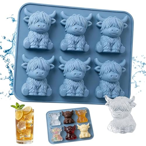 Mini Hochlandrind Eiswürfelform,Hochlandrind Silikon,Lustige Mini Eiswürfel Form,3D Silikon Eisform in Kuhform,Silikon Tier Eiswürfelforms,Highland cow eiswürfel,für Schokolade,Bonbons und Seife