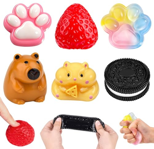 6 Stück Taba Squishy Set, Squishys Fidget Toys Stressball Kinder Erwachsene, Anti Stress Spielzeug Fufu Squishies, Quetschball Squeeze Toys für Adhs Autismus Stressabbau Geschenke