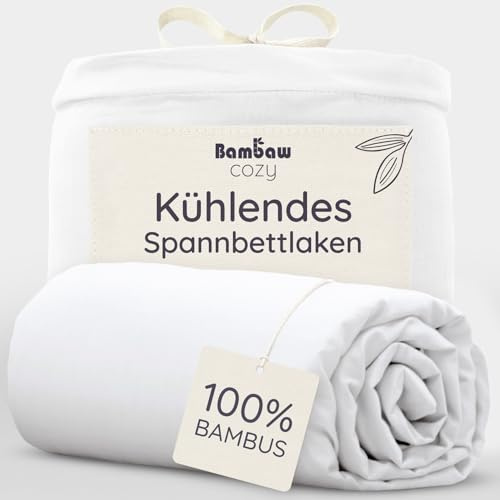 Bambaw Drap Housse 160 x 200 Bambou, Drap Rafraîchissant pour l'Été, pour Matelas Épais Jusqu’à 35cm, Linge de Lit Bambou, Anti Acariens et Durable, Certifié Oeko-TEX® Standard 100 & FSC® (Blanc)