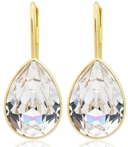 Goldene Tropfen-Ohrringe 925 Sterling Silber Ohrringe Gold Kristall Klappverschluss Ohrhänger NOBEL SCHMUCK