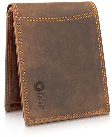 TALED Leder Geldbörse Herren I Echtleder Geldbeutel Herren I RFID Schutz I Querformat I Portmonee mit Münzfach I 9 Kartenfächer I Männer Portemonnaie mit Doppelnaht I eleganter Box I Nature Hellbraun