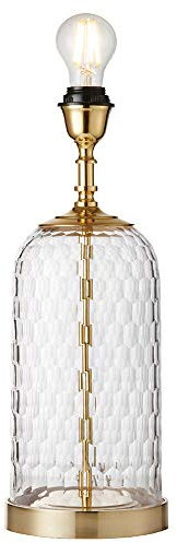 60W E27 | 450mm Tall Geometric Table Lamp Light | Hand Cut Glass & Brass Trim Base ONLY | Modern Textured Pretty Bedroom Bedside Sideboard Office Desk Reading Feature Lighting | LED