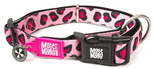 Max & Molly 4897039633608 Leopard Pink Smart Id Halsband, Förlustskyddsprogram för husdjur, M
