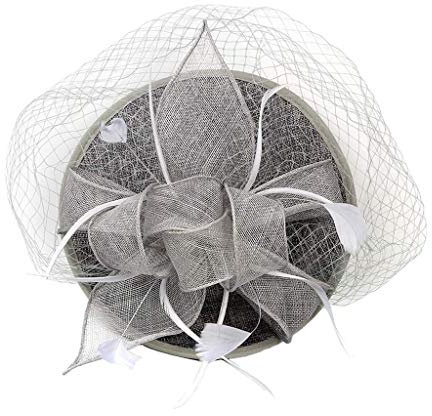 Tubayia Damen Elegant Fascinator Hut Kopfschmuck Kopfbedeckung für Hochzeit Kirche Party (Grau)