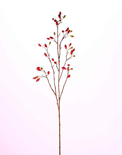 artplants.de Rama de Rosa Canina sintética Edith, con Frutos, Rojo, 110cm - Escaramujo Artificial - Rosal Silvestre de plástico
