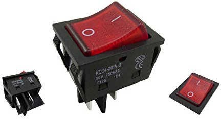 Lot de 5 interrupteurs à bascule encastrés, 2 pôles (4 broches) 30 A 250 ~ 28,5 x 21,9 mm, éclairage rouge