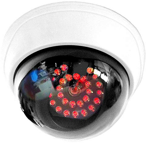 Telecamera Dummy con 25 LED rossi a infrarossi, finta con obiettivo, telecamera di sorveglianza, da parete, colore: bianco