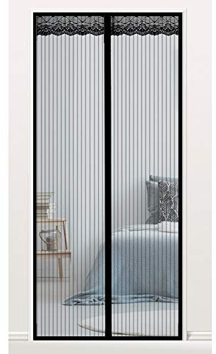 AKT Fliegengittertür Tür Moskitonetz Automatisches Schließen von Anti-Insekten Einfache Installation zum Schlafzimmer Wohnzimmer Balkon,Black,95x220cm