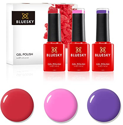 Bluesky Gel Nail Polish Set, 10 Year Anniversary Collection, Set 1, 3 x 5 ml, Pink, Purple, Red (Requires Curing Under UV or LED Lamp)
