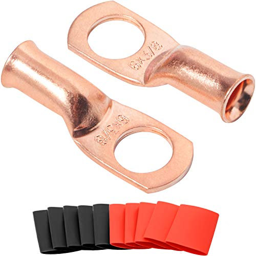 SVAAR 10pcs 6 AWG-3/8 Ring Battery Cable Lugs,0 Gauge Copper Battery Lugs, UL Listed Heavy Duty Wire Lugs,Battery Cable Ends with 3:1 Heat Shrink Tubing