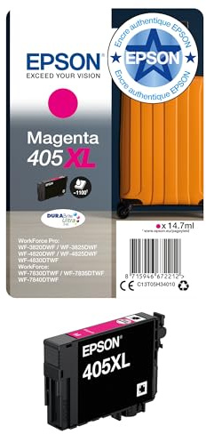 Epson Orginal 405XL Tinte Koffer Singlepack Magenta XL WF-3820DWF WF-3825DWF WF-4820DWF WF-4825DWF WF-4830DTWF WF-7830DTWF WF-7835DTWF WF-7840DTWF DURABrite Ultra Ink, ReadyPrint Flex-Tintentarife