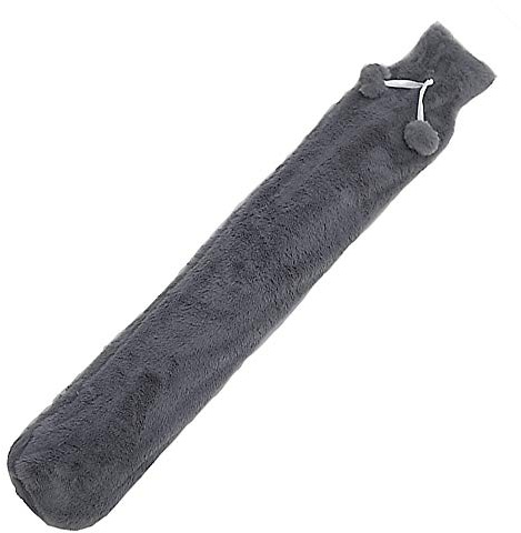 Lång varmvattenflaska med lock, 2 L varmvattenflaska med avtagbar och tvättbart mjukt plyschfodral varmt på vintern, naturlig gummiflaska för nacke, midja, rygg, ben, axel, 74 x 13 cm (mörkgrå)