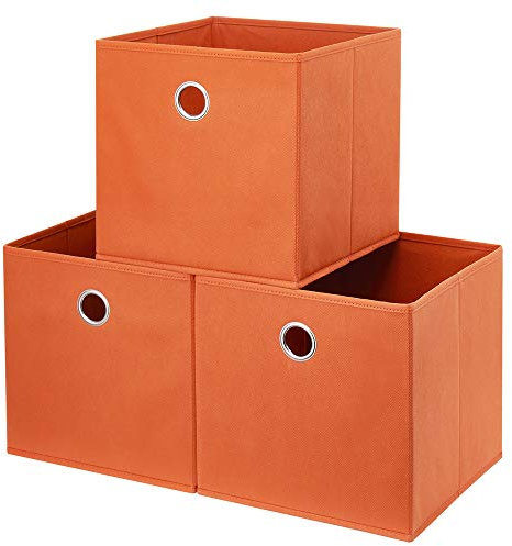 HSDT 3 Cube Storage Bins Orange 11x11x11 Inch Foldable Storage Box Fabric Storage Basketes Cube Storage Inserts Drawer for Cube Organizers,QY-SC20-3